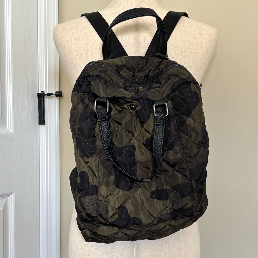 Army Green and Black Camo Quilted Backpack